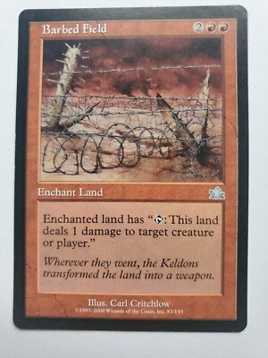MTG Magic The Gathering Card Barbed Field Enchant Land Red Prophecy 