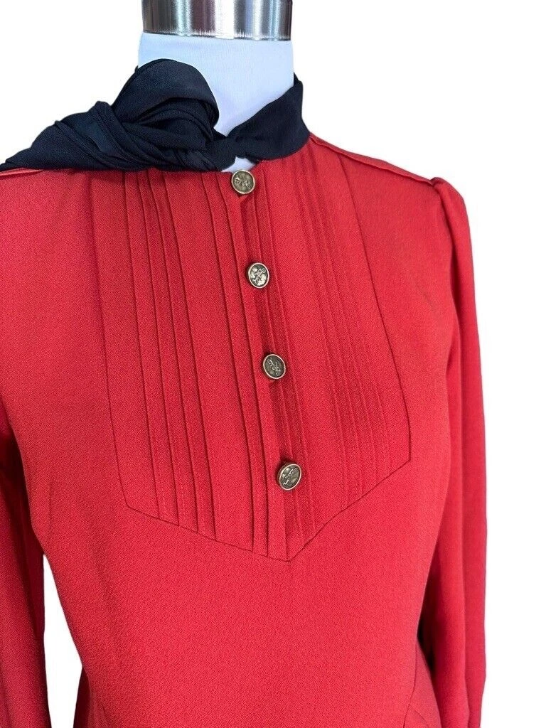 Abito Coach manica lunga figa fiocco cravatta collo midi plissettato bottoni donna taglia 4