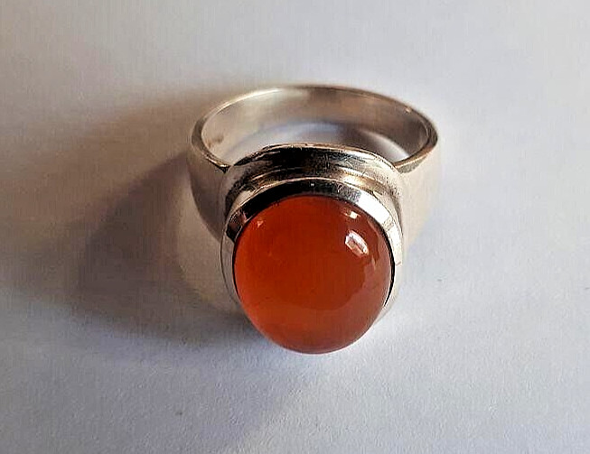 SOLID Cornelian Stone Sterling SILVER Ring - HALL… - image 2