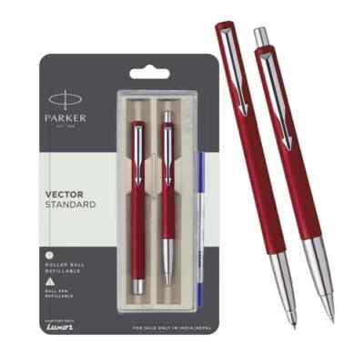 Parker Vector Standard Chrome Trim Roller Ball Pen Ball Pen Red Body  Color