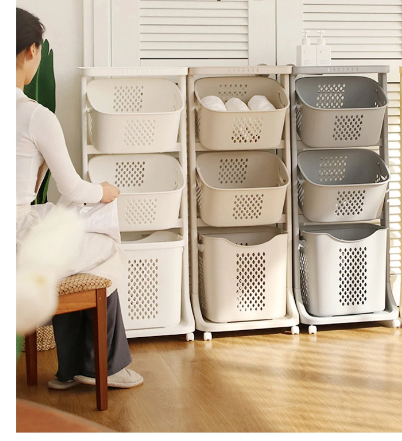 Laundry Basket Clothes Washing Storage Hamper Bin Wheeled Removable 3 Tier  Shelf | Ebay