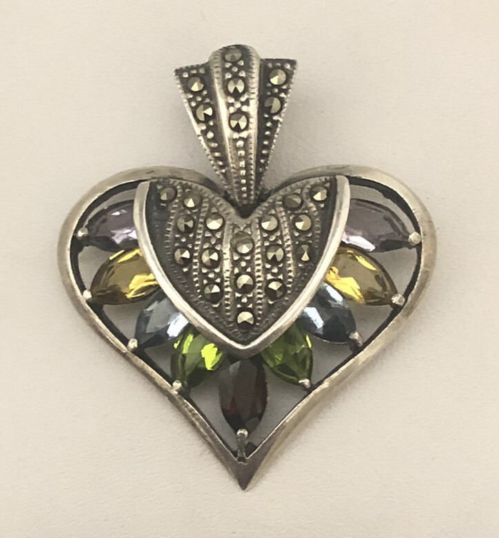 Large Vintage Solid Sterling Silver Marcasite Mul… - image 8