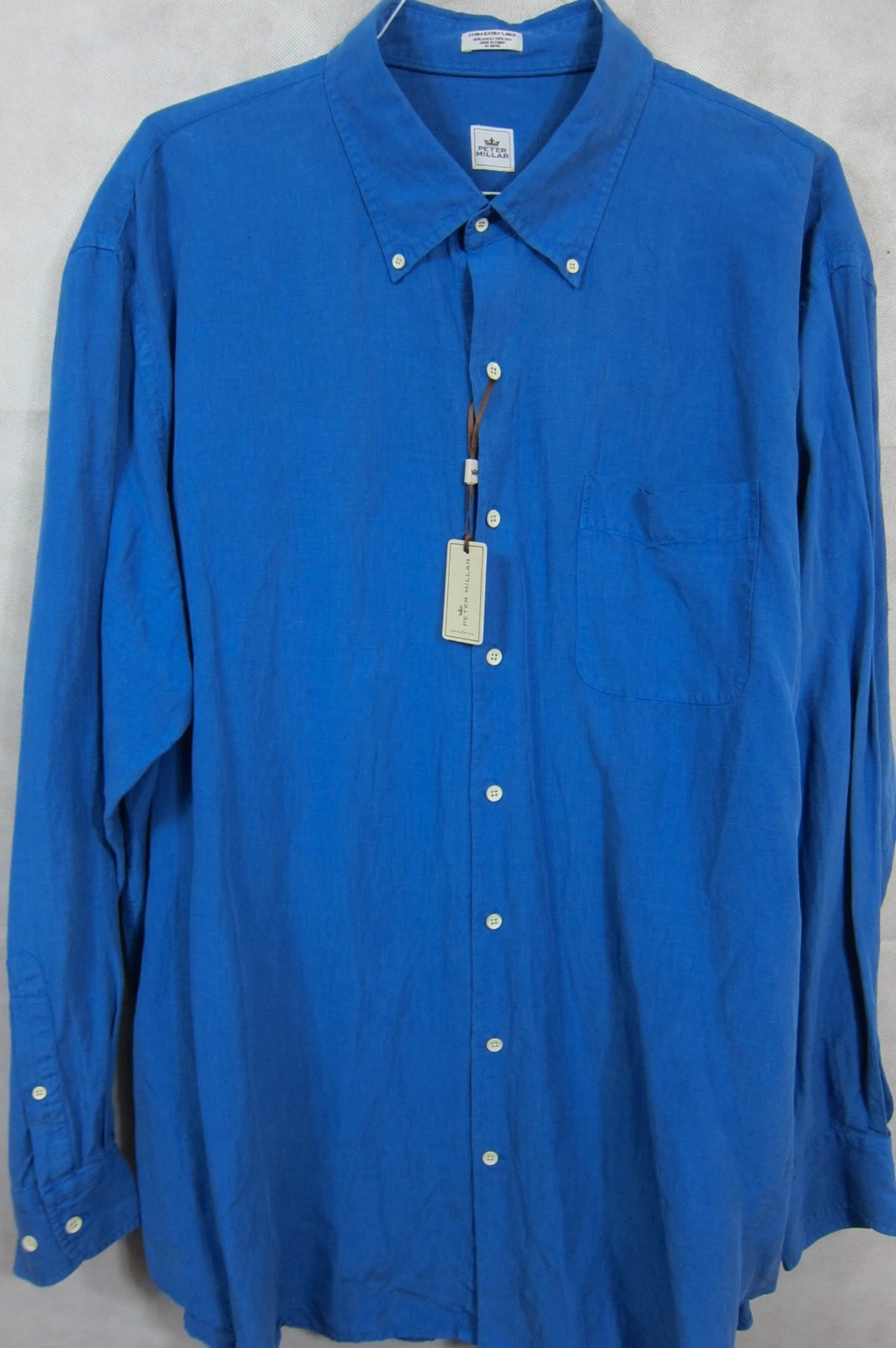 NWT $148 Peter Millar Silk and Linen Long Sleeve Royal Blue Shirt XXL 2XL