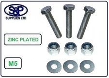 M5 / 5mm / 5MM FULL THREAD BOLT HIGH TENSILE BZP WITH NYLOC NUT AND WASHER 