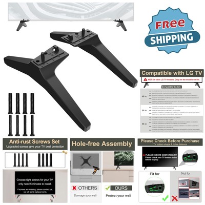 LG TV Legs Replacement ABS Black 49-55 Inch Easy Install Safety Stand