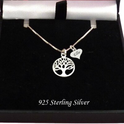 Lebensbaum Halskette in 925 Silber, personalisierte Gravur, für Mädchen oder Damen