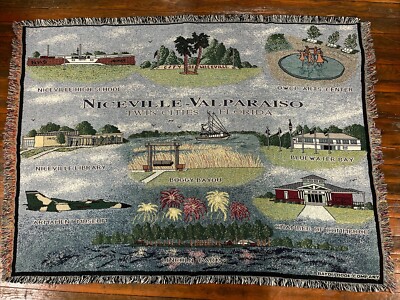 NICEVILLE VALPARAISO TWIN CITIES FLORIDA FL Bayou Bay THROW BLANKET new NOS Rare