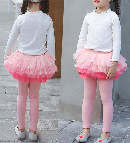 Little Girls Footless Leggings Pants with Lace Ruffle Tutu Skirt 2-9T - Picture 3 of 12