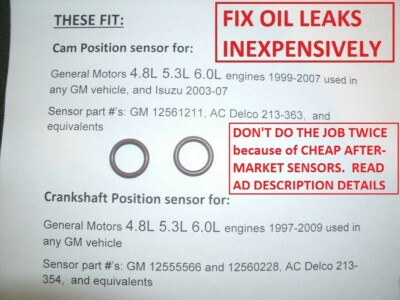 2 O-rings for CAM CAMSHAFT POSITION SENSOR 1999-2007 GM 12561211 ACDelco 213-363