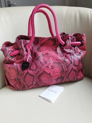 FURLA Designer Dark Pink Snake Pattern Genuine Leather Womens