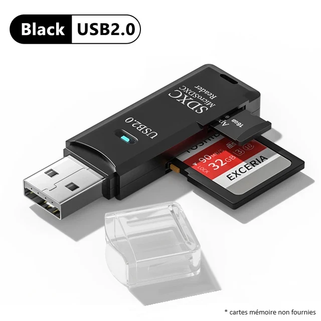 Lecteur / Adaptateur USB 2.0 pour cartes SD SDHC SDXC - Format Micro ou Standard - Photo 1/1