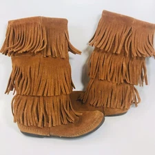 Classic Minnetonka 3-Layer Fringe Boot 1632 Brown Suede Women’s SIZE 5 Calf High