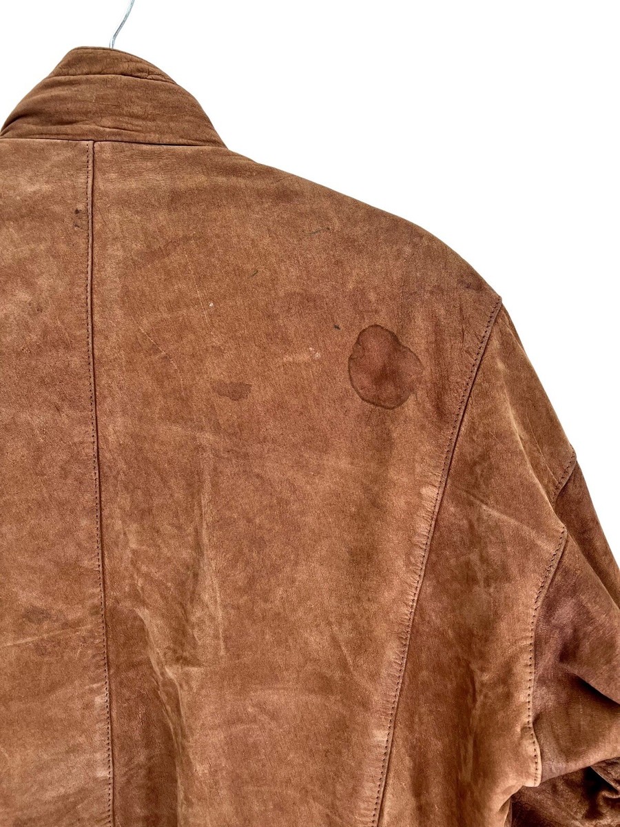 Vintage 80s Hunters Run Leather Jacket Bomber Large Brown Zip Snap
