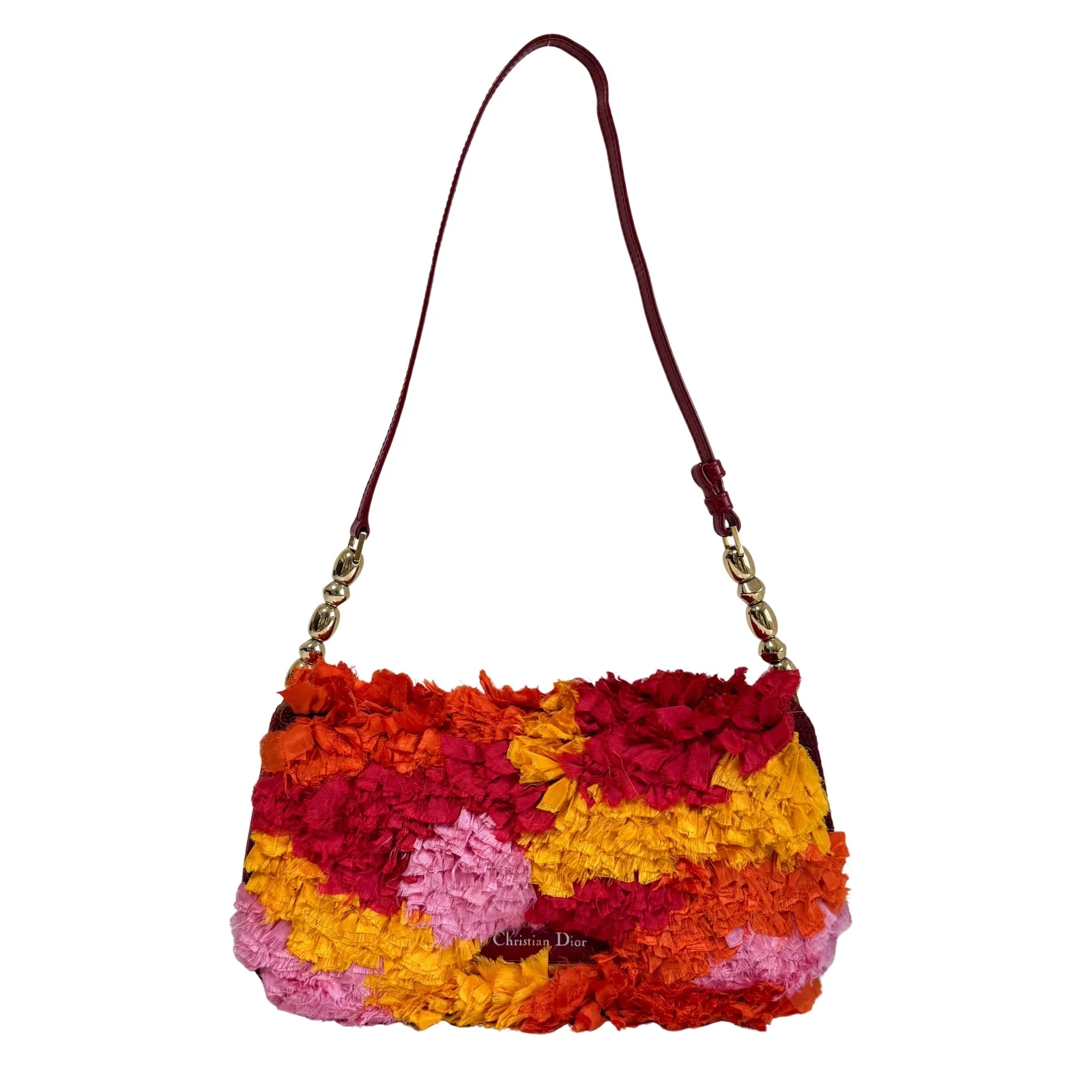 Sac bandoulière DIOR Malice chaîne perle soie bordeaux multicolore