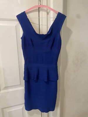 Women s Herve Leger By Max Azria Off Shoulder Blue Peplum Bandage Dress M