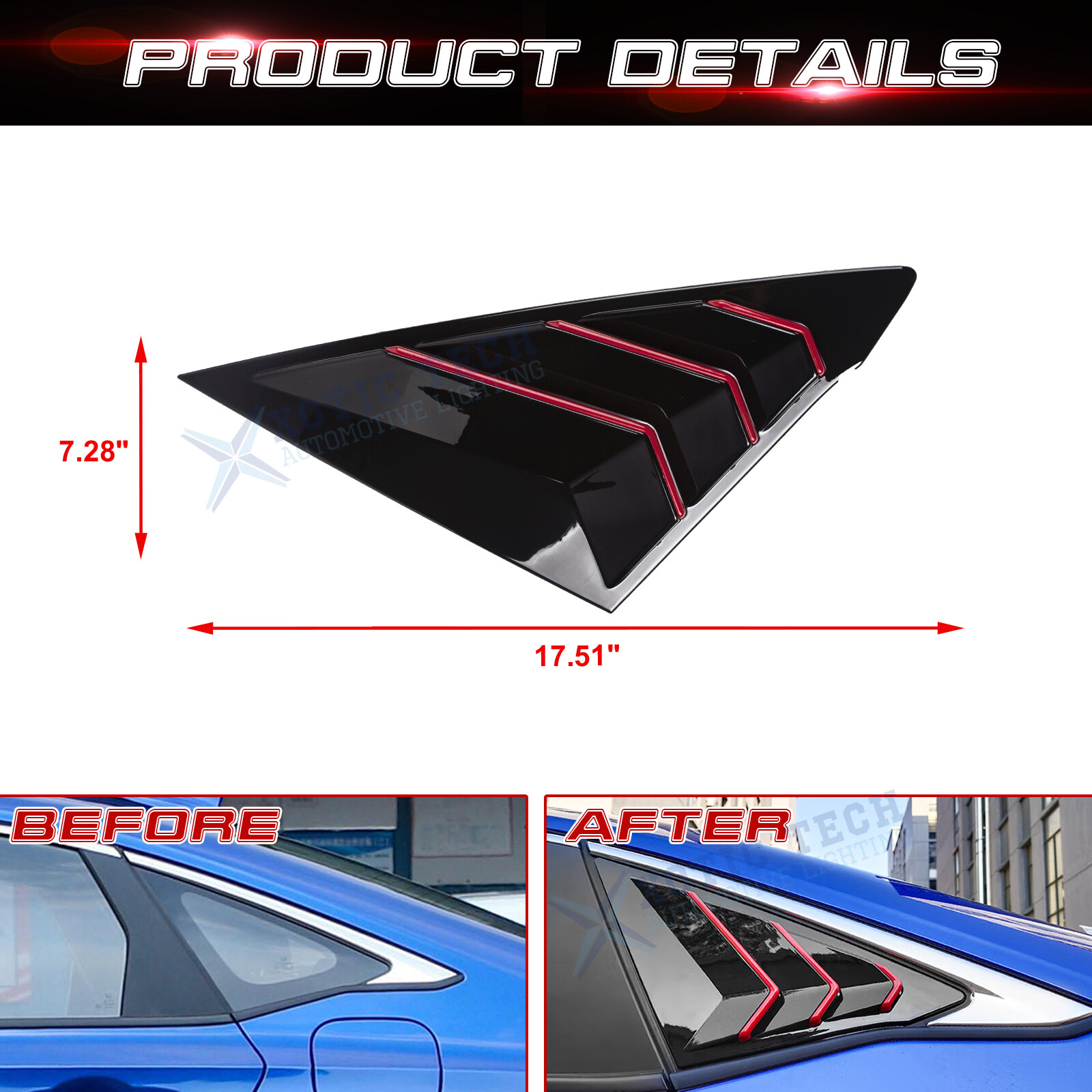 Black Rear Side Window Louvers Air Vent Scoop Shades Cover For Honda Civic 2022+