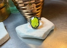 Genuine 925 Sterling Silver Created Large Peridot Gemstone Ring Size 10.25