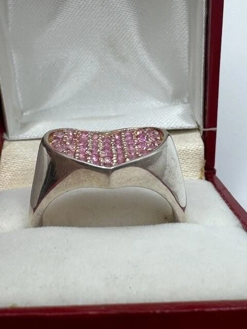 Anel feminino de prata esterlina 925 rosa CZ em forma de coração - Imagem 3 de 4