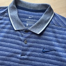 Nike Dri-Fit Striped Polo Shirt Men  s Small Standard Fit Blue Golf Performance