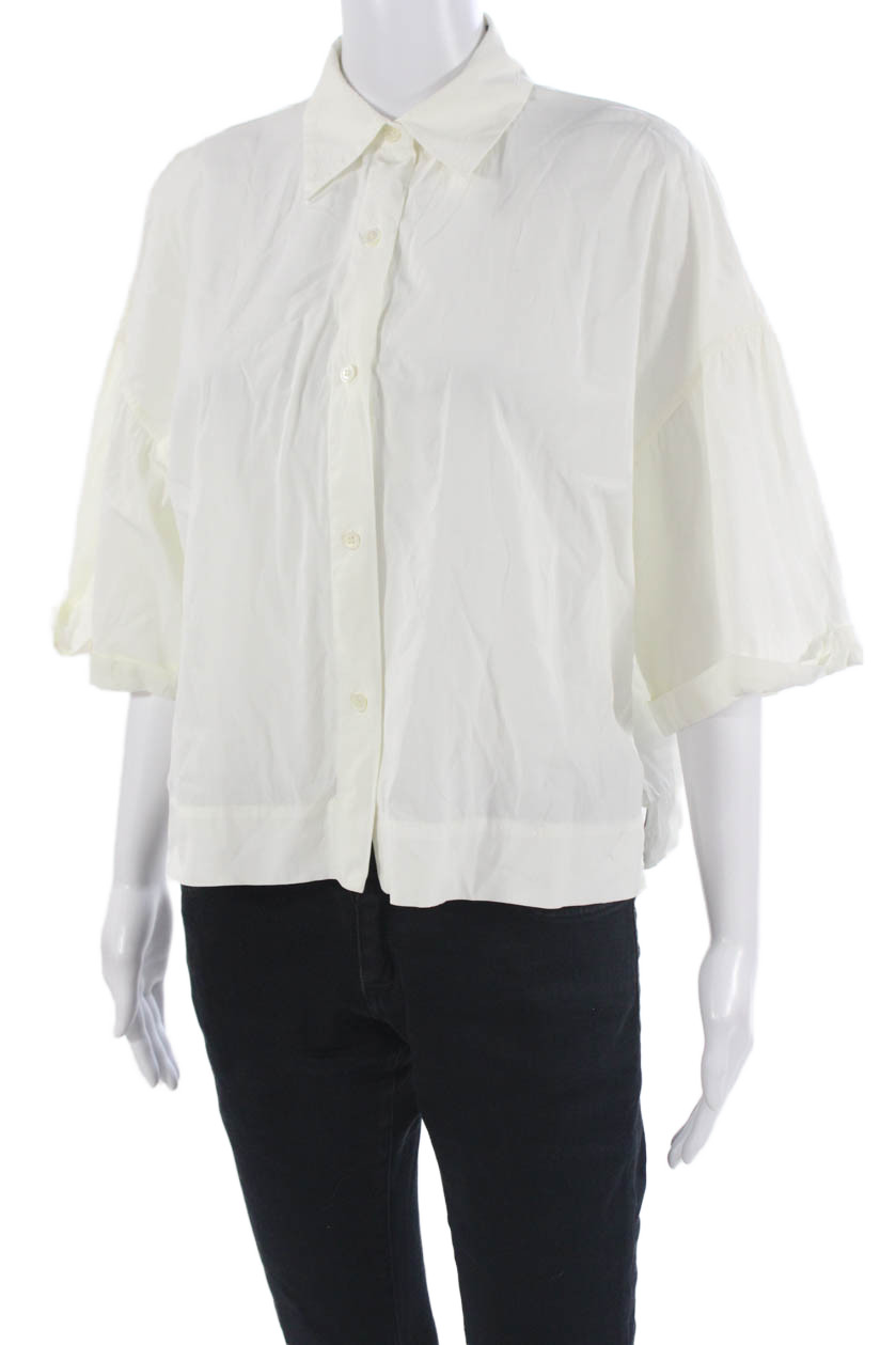 Theory Womens Basic White Button-Up Collared 3/4 … - image 2