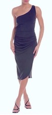 Socialite Women's One Shoulder Sleeveless Ruched Sides Midi Dress in Navy Medium