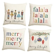 Merry Christmas Nutcracker Throw Pillow Covers, 20 20" x 20" Pack of 4 White