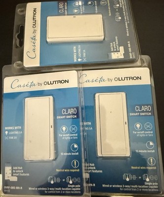 3 PCS Lutron DVRF-5NS-WH-R Caseta Claro Smart Switch 5A Single Pole/3-Way White