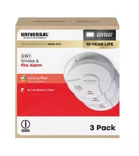 3 Pack 10–Year Battery Powered Smoke And Fire  Detector With Ionization Sensor.