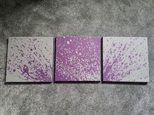 Trio Of Purple and Grey Canvas Decorative Art Unique Hand Painted 30cm Square