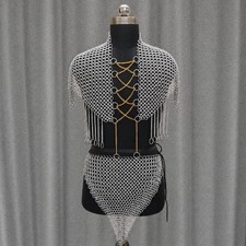 Aluminum Chainmail Halter Top with Skirt Set   10MM Butted Ring Armor Costume