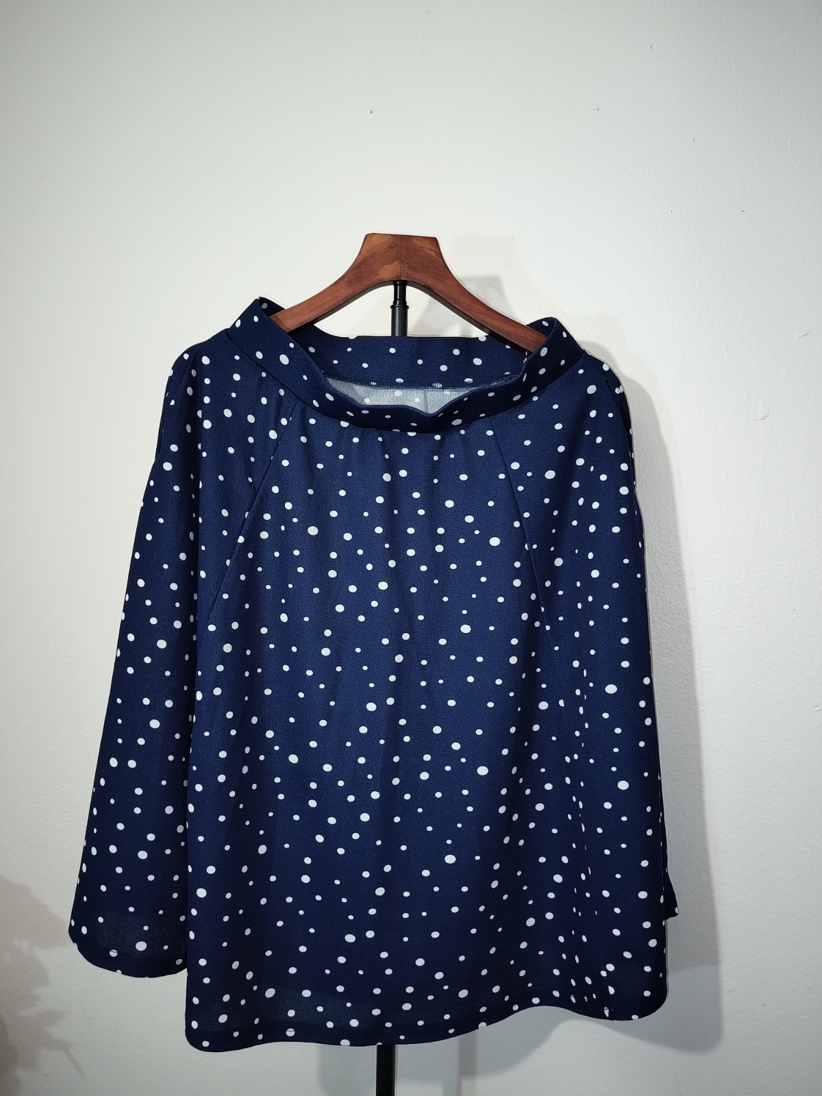Women’s Navy White Polka Dot A-Line Knee Length Skirt Zip Closure Size L