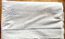 DRAP ancien Lin - 320 x 200 cms - Brodé ajouré Très Bon État.