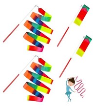 Dance Ribbons Rainbow Streamers Rhythmic Gymnastics Ribbon Baton 2pc