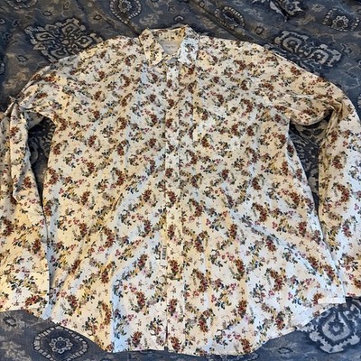 Serge Blanco Men s Floral Print Shirt In Size Large Beige