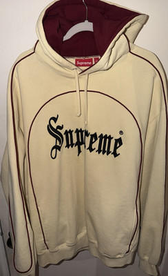 Supreme Men's XL Pullover Hoodie Cream/Burgundy Hooded Drawstring Logo