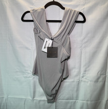 LE LIS Women's One Piece Bodysuit M Gray Solid Draped Stretch Opaque