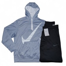 Nike Therma-Fit 2 PC Set Sweatsuit Men's Size L-XL Big Swoosh Tracksuit Gray NWT