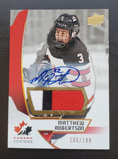 2019 UD Team Canada Juniors Matthew Robertson 3 CLR Patch Auto 105/199 Rangers