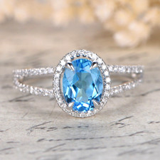 2.50 Ct Oval Cut Aquamarine Diamond Halo Engagement Ring 14K White Gold Finish