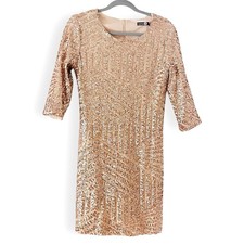 BooHoo Sequin Bodycon Paneled Dress Women's US 10 UK 14 New Nude 3/4 Sleeve