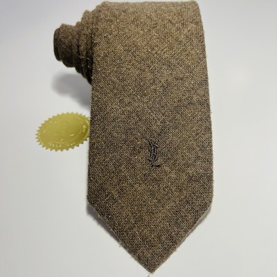 Rare Vintage Yves Saint Laurent  Heather Mist  Light Brown/Dark Khaki Necktie