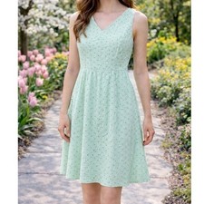 Gap Marcy Icy Mint Green Eyelet Cotton V Neck Sleeveless A Line Dress Women Sz 6