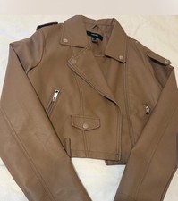 Forever 21 Brown Faux Leather Biker Jacket Zi...
