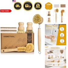 Kitchen Scrubber Set Bamboo Dish Brush Pot Bottle Sponge Eco-Friendly 6pcs