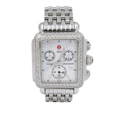 Michele Deco 33mm Steel Wristwatch with Mother of Pearl Dial & Diamond Bezel.