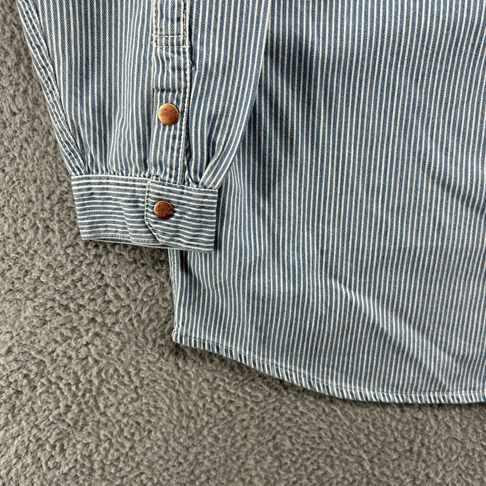 Chaqueta Wrangler Mujer Mediana M Azul Nogal Rayas Tareas Denim Camisa Chaqueta Foto 3 de 4