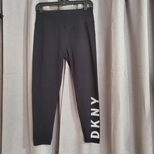 DKNY Sport Leggings Women's Medium Black Logo On Leg Pull On
