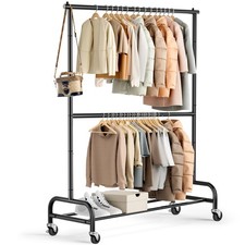 MISSLO Double Clothes Rail on Wheels, Heavy Duty Clothing Racks for Hanging C...
