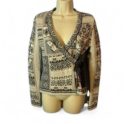 Odd Molly Wrap knit Cardigan 0 gray melange tan black nordic scandi fair isle