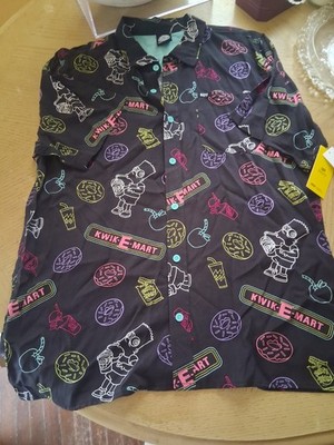 Neff Simpsons Kwik-E-Mart Bart Squishee Hawaiian Button Down Shirt Black Size L